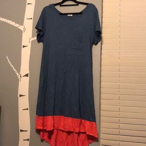 XL blue and hot pink waffle knit dipped Carly